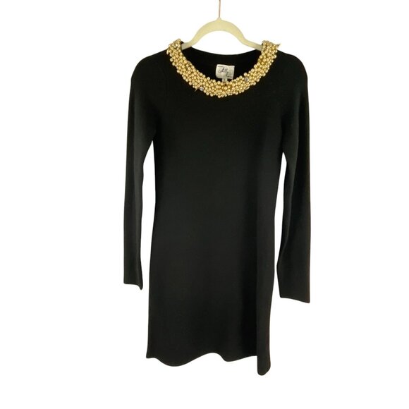 Milly New York Wool Sweater Dress Pearl Embellished Neck Size S Evening Neutral - Picture 7 of 12